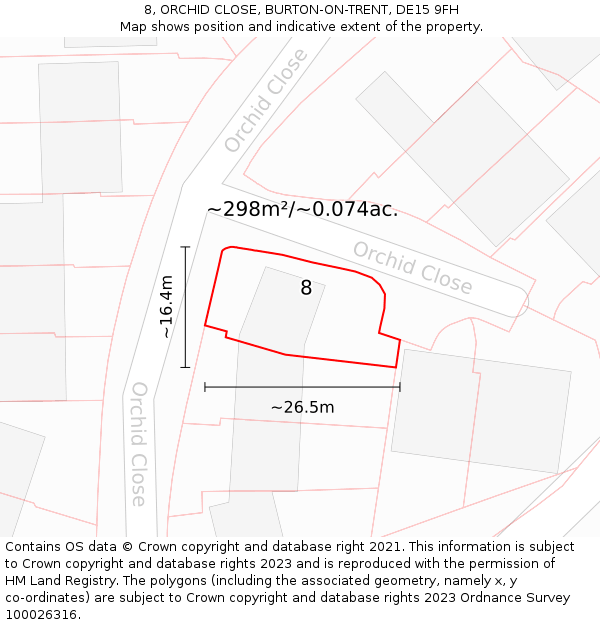 8, ORCHID CLOSE, BURTON-ON-TRENT, DE15 9FH: Plot and title map