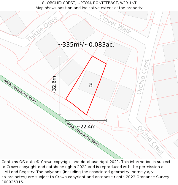 8, ORCHID CREST, UPTON, PONTEFRACT, WF9 1NT: Plot and title map