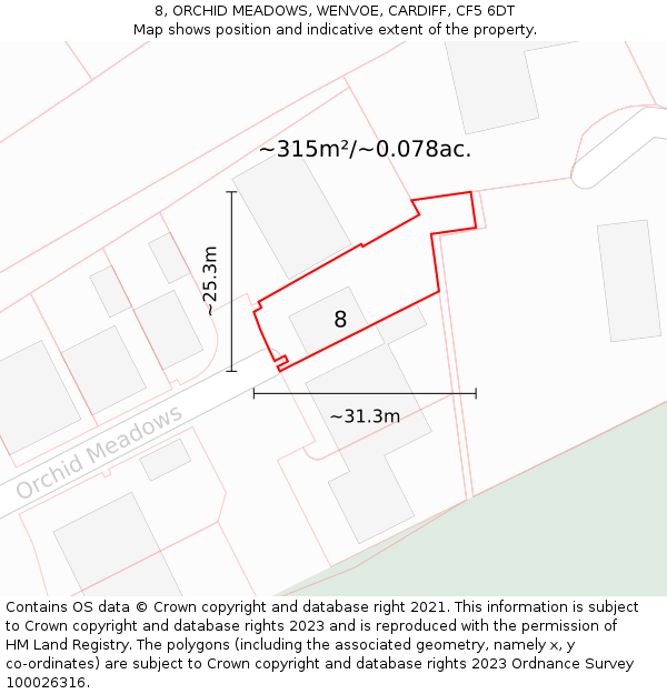 8, ORCHID MEADOWS, WENVOE, CARDIFF, CF5 6DT: Plot and title map