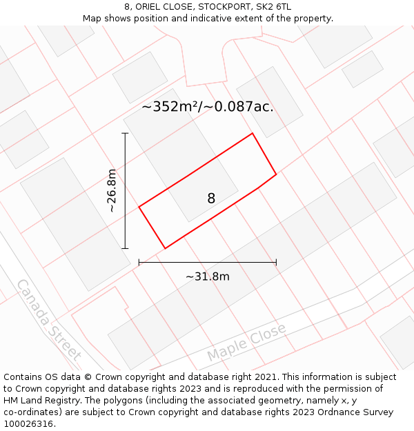 8, ORIEL CLOSE, STOCKPORT, SK2 6TL: Plot and title map