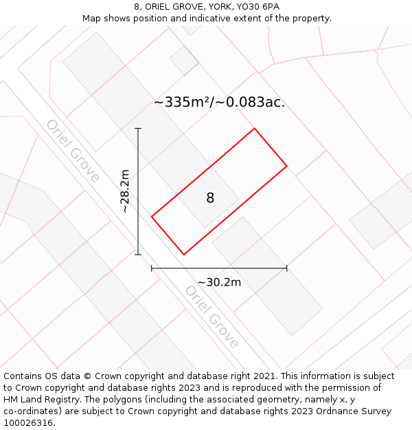 8, ORIEL GROVE, YORK, YO30 6PA: Plot and title map