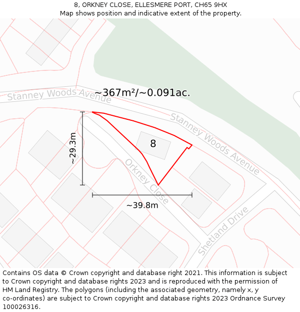 8, ORKNEY CLOSE, ELLESMERE PORT, CH65 9HX: Plot and title map