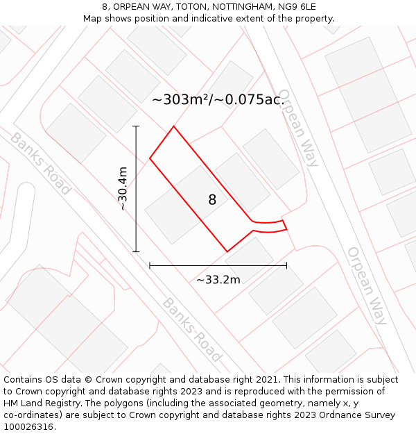 8, ORPEAN WAY, TOTON, NOTTINGHAM, NG9 6LE: Plot and title map