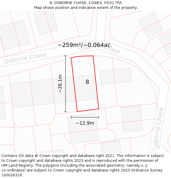 8, OSBORNE CHASE, COWES, PO31 7FA: Plot and title map