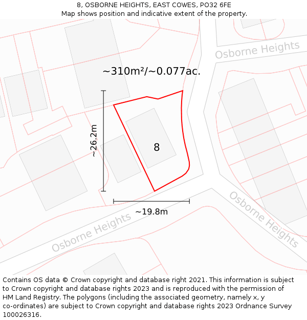 8, OSBORNE HEIGHTS, EAST COWES, PO32 6FE: Plot and title map