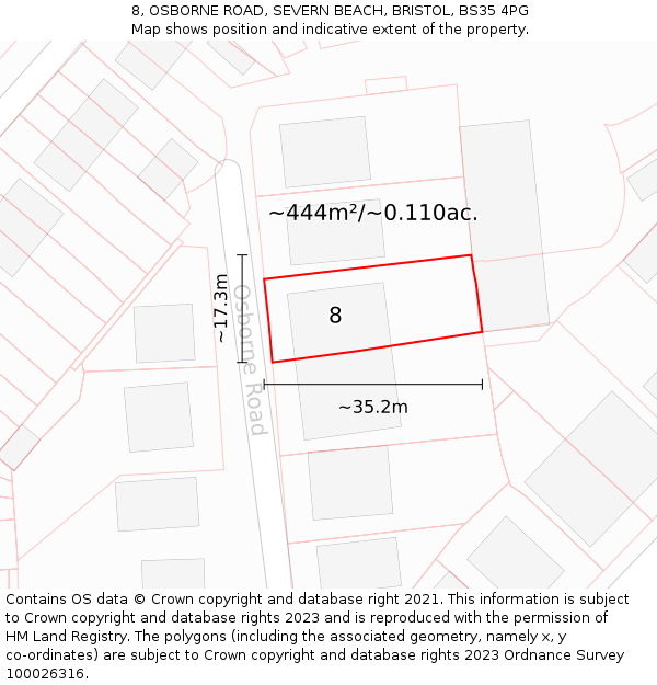 8, OSBORNE ROAD, SEVERN BEACH, BRISTOL, BS35 4PG: Plot and title map