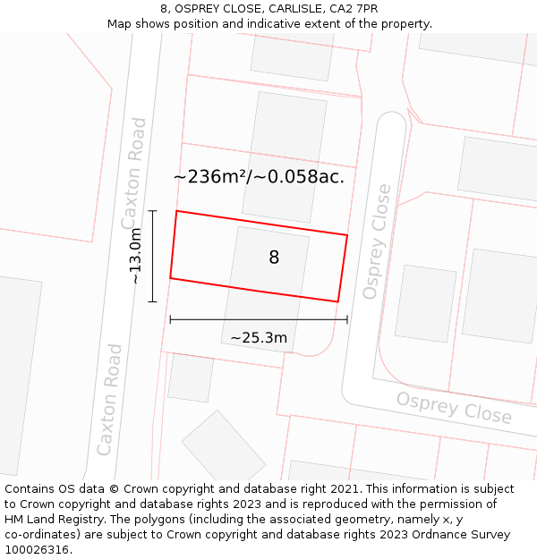 8, OSPREY CLOSE, CARLISLE, CA2 7PR: Plot and title map