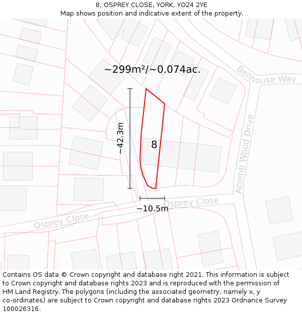 8, OSPREY CLOSE, YORK, YO24 2YE: Plot and title map