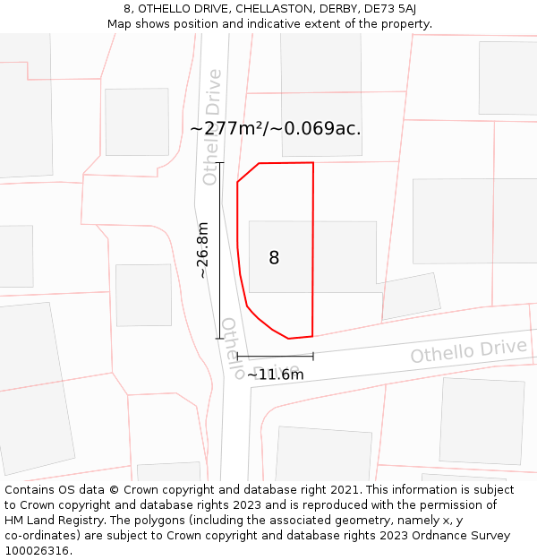 8, OTHELLO DRIVE, CHELLASTON, DERBY, DE73 5AJ: Plot and title map