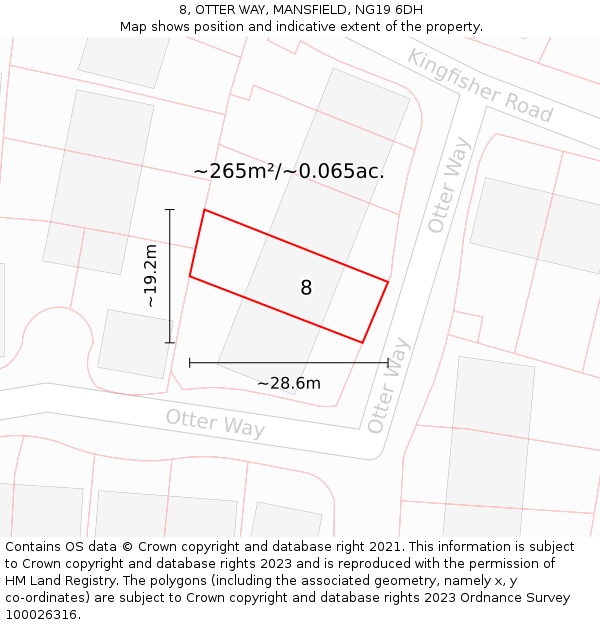 8, OTTER WAY, MANSFIELD, NG19 6DH: Plot and title map