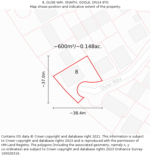 8, OUSE WAY, SNAITH, GOOLE, DN14 9TG: Plot and title map