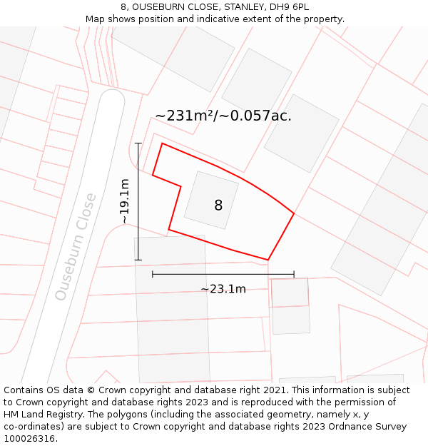 8, OUSEBURN CLOSE, STANLEY, DH9 6PL: Plot and title map