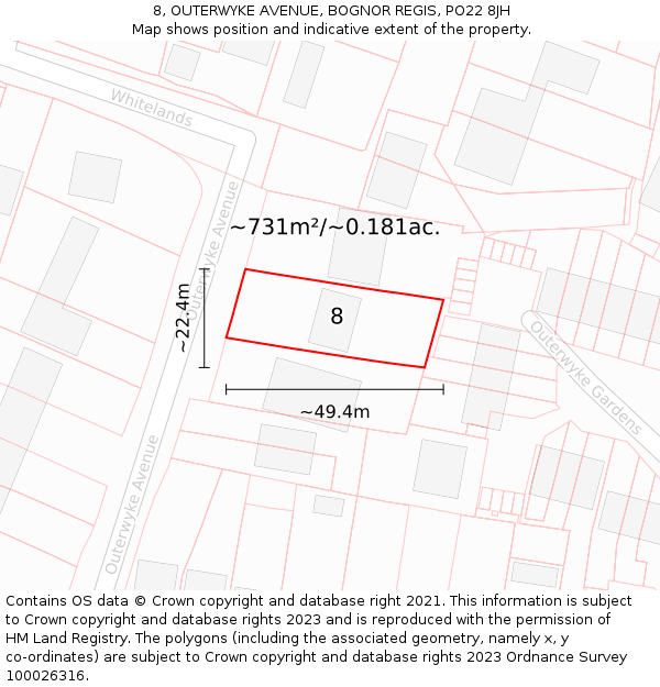 8, OUTERWYKE AVENUE, BOGNOR REGIS, PO22 8JH: Plot and title map