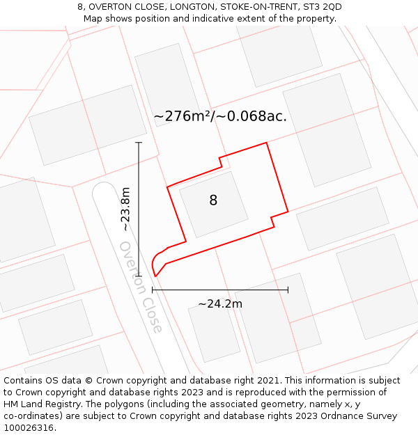 8, OVERTON CLOSE, LONGTON, STOKE-ON-TRENT, ST3 2QD: Plot and title map