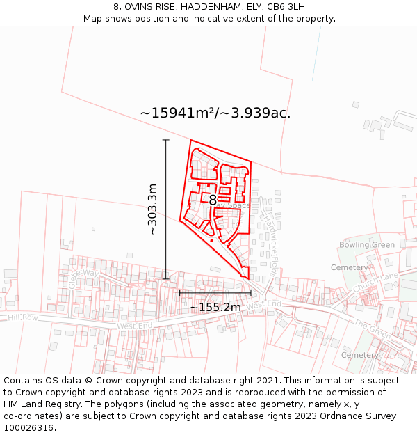 8, OVINS RISE, HADDENHAM, ELY, CB6 3LH: Plot and title map