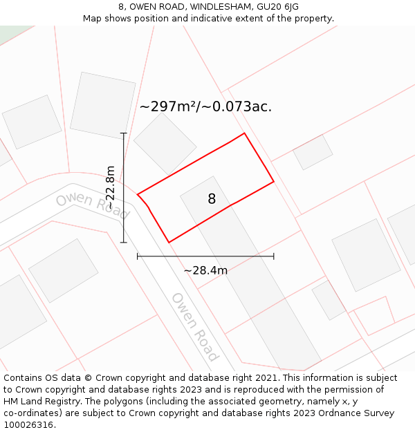 8, OWEN ROAD, WINDLESHAM, GU20 6JG: Plot and title map