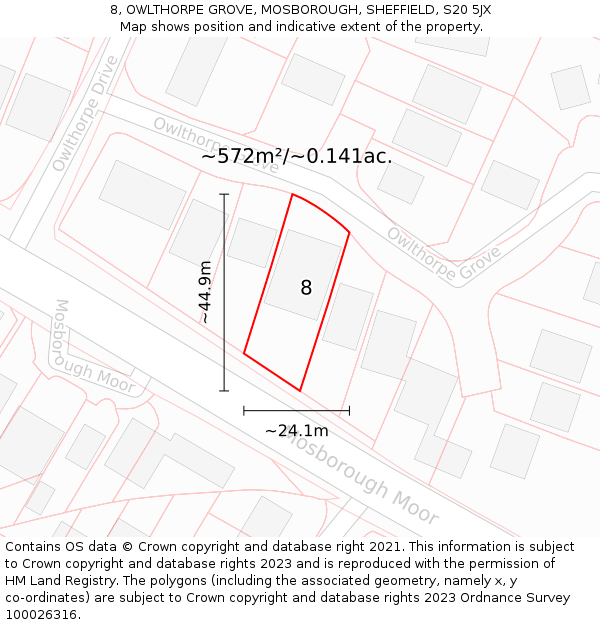 8, OWLTHORPE GROVE, MOSBOROUGH, SHEFFIELD, S20 5JX: Plot and title map