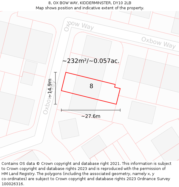 8, OX BOW WAY, KIDDERMINSTER, DY10 2LB: Plot and title map