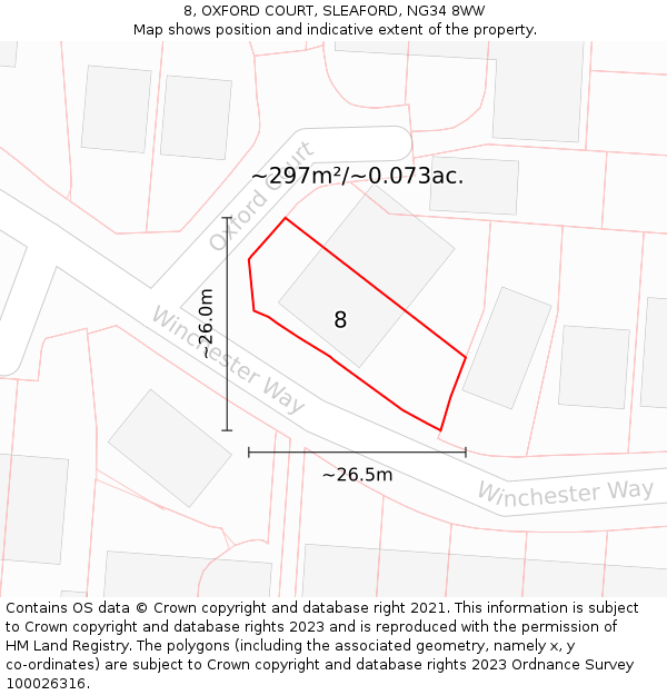 8, OXFORD COURT, SLEAFORD, NG34 8WW: Plot and title map