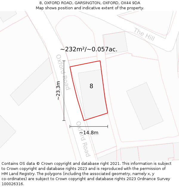 8, OXFORD ROAD, GARSINGTON, OXFORD, OX44 9DA: Plot and title map