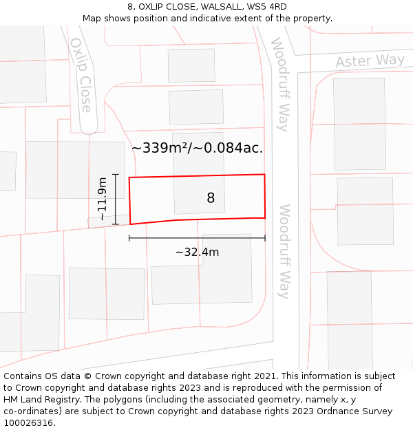 8, OXLIP CLOSE, WALSALL, WS5 4RD: Plot and title map