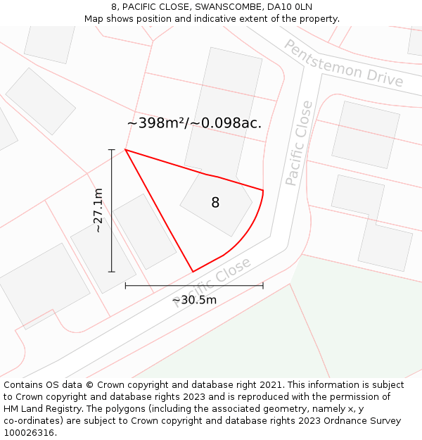 8, PACIFIC CLOSE, SWANSCOMBE, DA10 0LN: Plot and title map