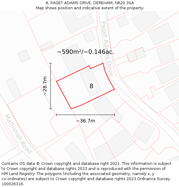 8, PAGET ADAMS DRIVE, DEREHAM, NR20 3SA: Plot and title map
