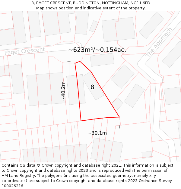 8, PAGET CRESCENT, RUDDINGTON, NOTTINGHAM, NG11 6FD: Plot and title map