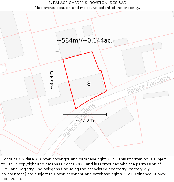 8, PALACE GARDENS, ROYSTON, SG8 5AD: Plot and title map