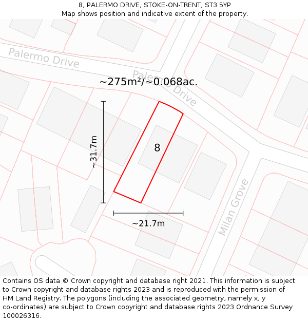 8, PALERMO DRIVE, STOKE-ON-TRENT, ST3 5YP: Plot and title map