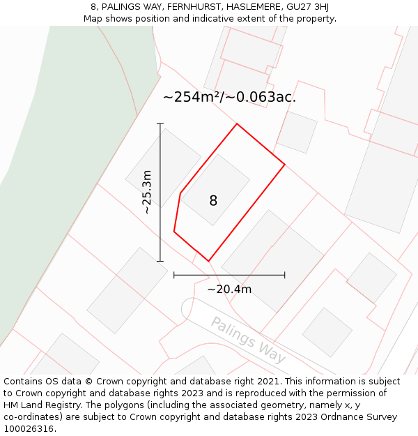 8, PALINGS WAY, FERNHURST, HASLEMERE, GU27 3HJ: Plot and title map