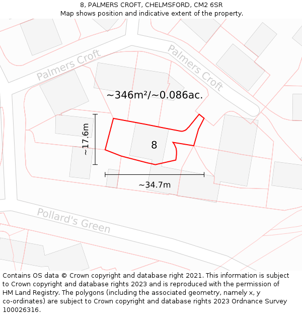 8, PALMERS CROFT, CHELMSFORD, CM2 6SR: Plot and title map