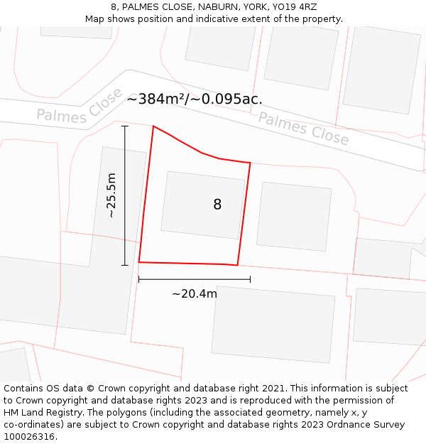 8, PALMES CLOSE, NABURN, YORK, YO19 4RZ: Plot and title map