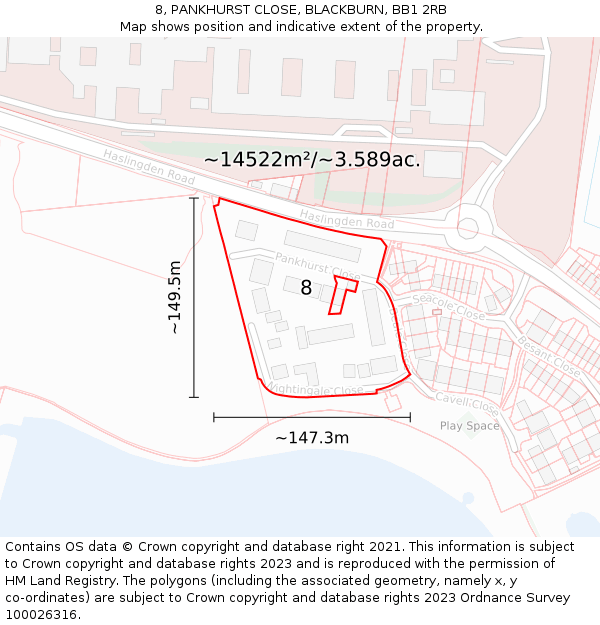 8, PANKHURST CLOSE, BLACKBURN, BB1 2RB: Plot and title map