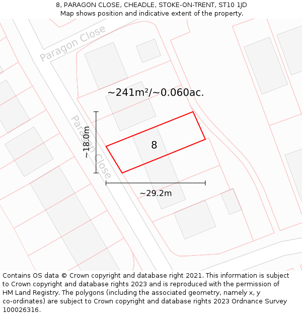 8, PARAGON CLOSE, CHEADLE, STOKE-ON-TRENT, ST10 1JD: Plot and title map