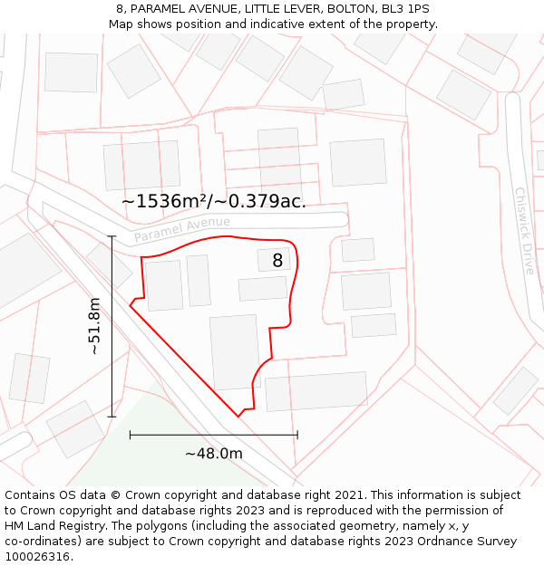 8, PARAMEL AVENUE, LITTLE LEVER, BOLTON, BL3 1PS: Plot and title map