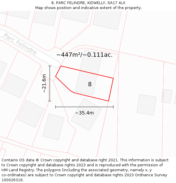 8, PARC FELINDRE, KIDWELLY, SA17 4LX: Plot and title map