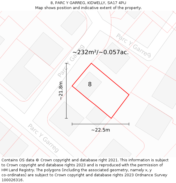 8, PARC Y GARREG, KIDWELLY, SA17 4PU: Plot and title map