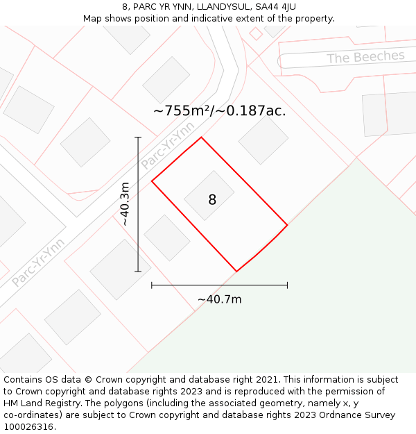 8, PARC YR YNN, LLANDYSUL, SA44 4JU: Plot and title map