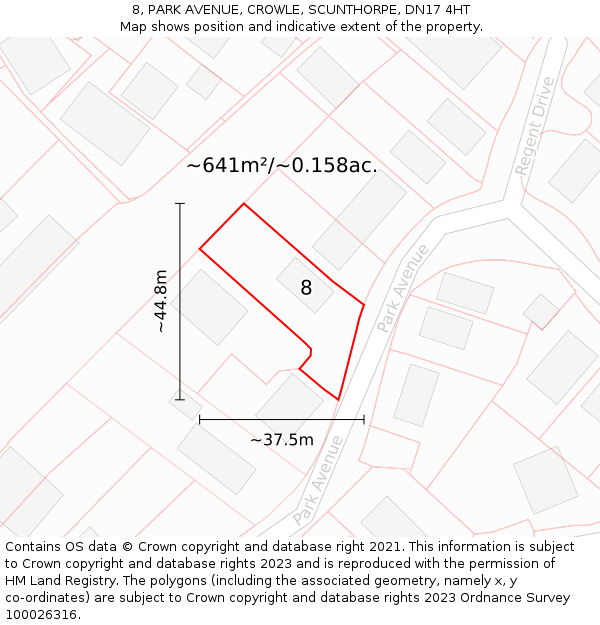 8, PARK AVENUE, CROWLE, SCUNTHORPE, DN17 4HT: Plot and title map