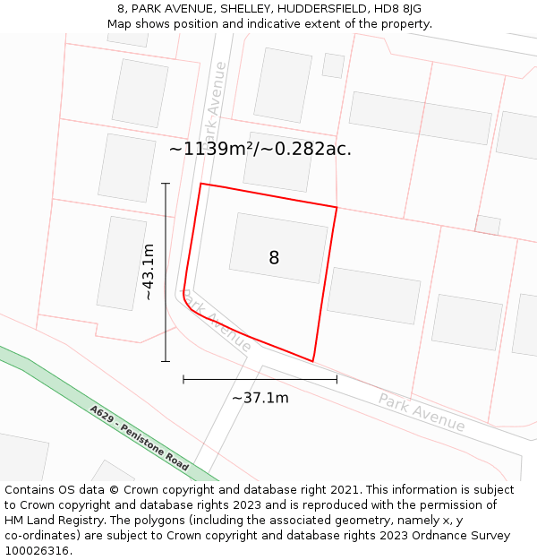 8, PARK AVENUE, SHELLEY, HUDDERSFIELD, HD8 8JG: Plot and title map