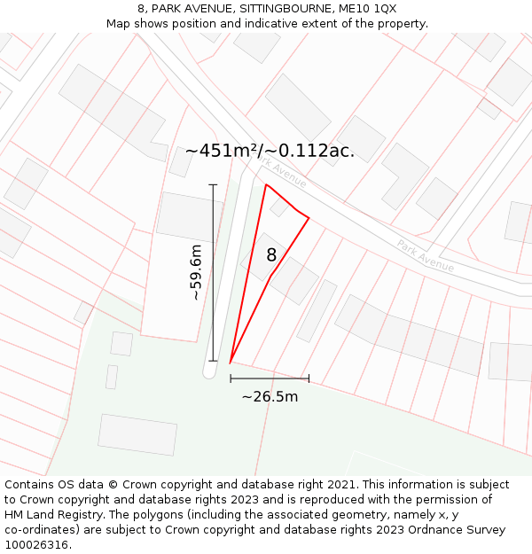 8, PARK AVENUE, SITTINGBOURNE, ME10 1QX: Plot and title map