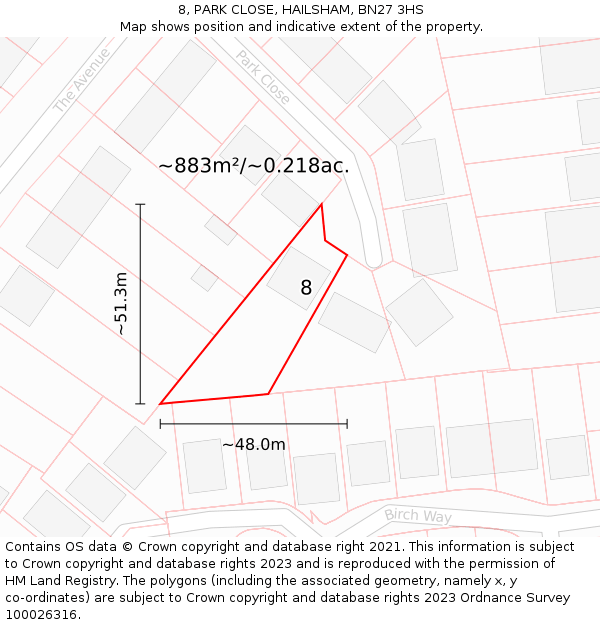 8, PARK CLOSE, HAILSHAM, BN27 3HS: Plot and title map