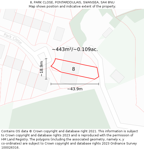 8, PARK CLOSE, PONTARDDULAIS, SWANSEA, SA4 8NU: Plot and title map