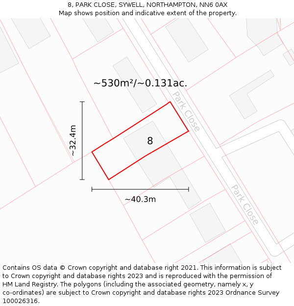 8, PARK CLOSE, SYWELL, NORTHAMPTON, NN6 0AX: Plot and title map