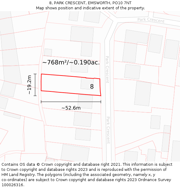 8, PARK CRESCENT, EMSWORTH, PO10 7NT: Plot and title map