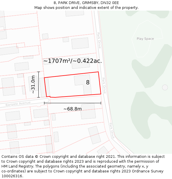 8, PARK DRIVE, GRIMSBY, DN32 0EE: Plot and title map
