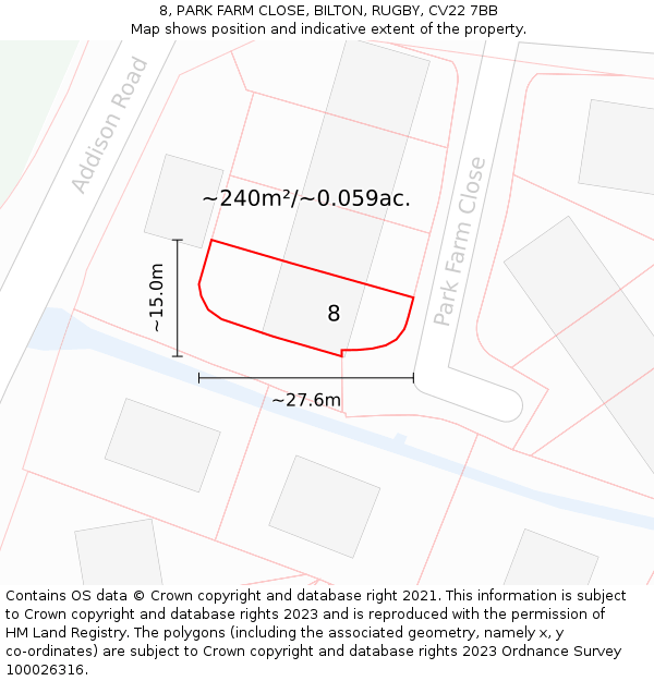 8, PARK FARM CLOSE, BILTON, RUGBY, CV22 7BB: Plot and title map