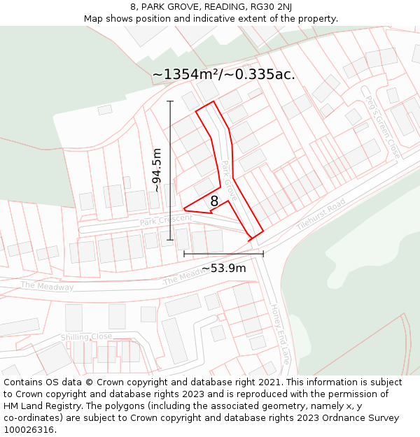 8, PARK GROVE, READING, RG30 2NJ: Plot and title map