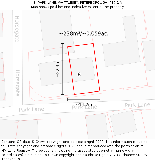 8, PARK LANE, WHITTLESEY, PETERBOROUGH, PE7 1JA: Plot and title map